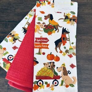 Isaac Mizrahi 3-pc Fall Autumn Dog Print Kitchen Dish Towels